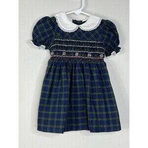 Vintage Winnie The Pooh Smocked Plaid Flowers Embroidered Girls Dress Size 2T